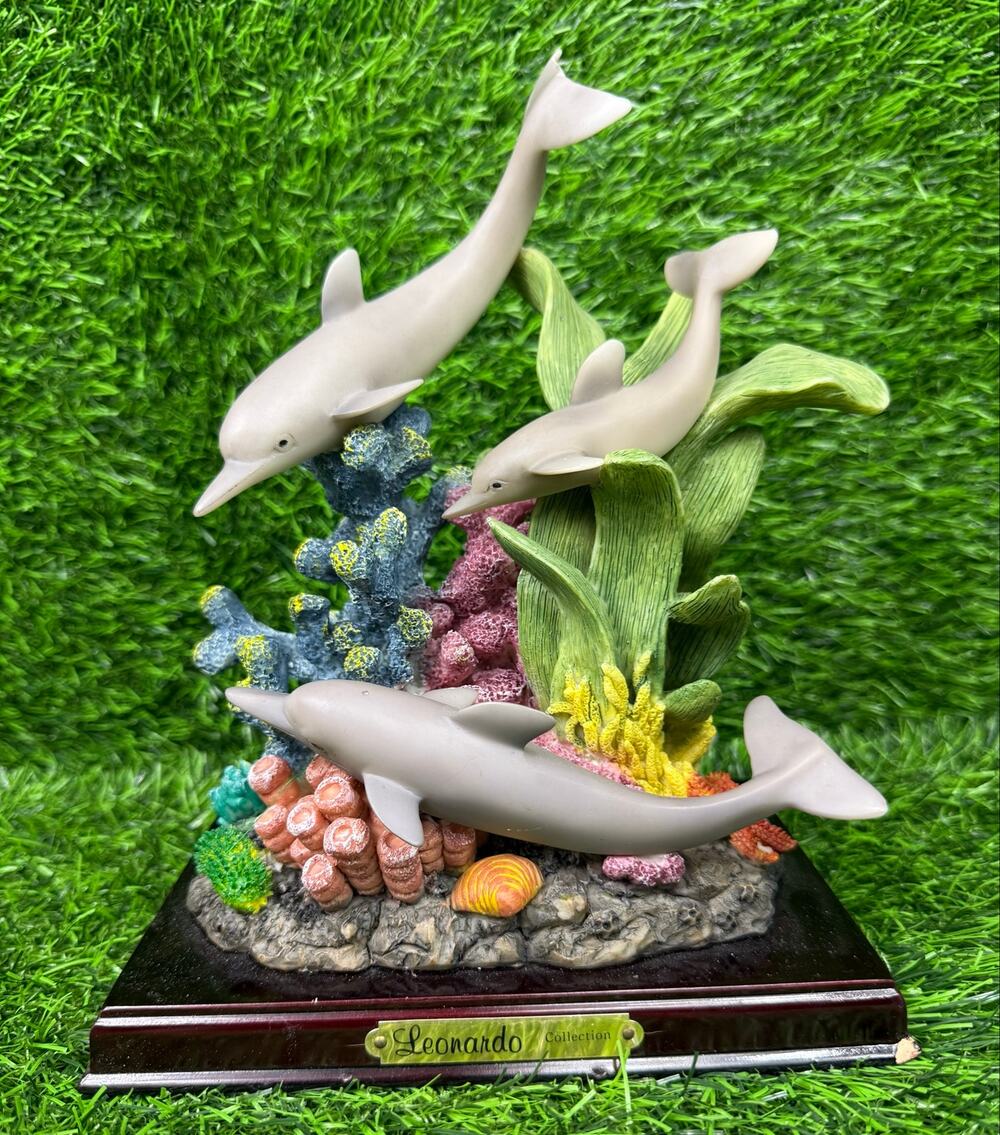 Leonardo Collection Dolphin Figurine Coral Reef Sculpture on Wood Base Decor